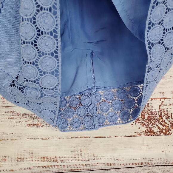 Talbots Sleeveless Linen Blend Tank Dress 4 Periwinkle Blue Crochet Lace Coastal - Picture 5 of 12